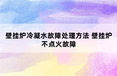 壁挂炉冷凝水故障处理方法 壁挂炉不点火故障